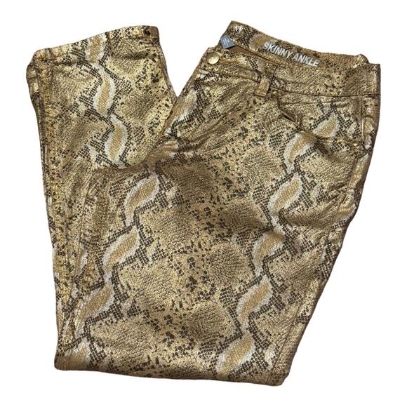 Snake print gold & brown low rise skinny ankle pants from NY & CO size 10 - Picture 1 of 13